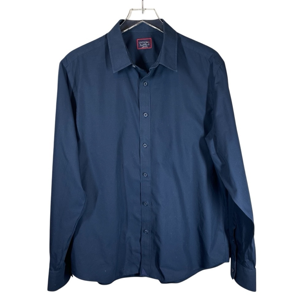 UNTUCKIT Men's Large Navy Long Sleeve Button Down Cotton Shirt
